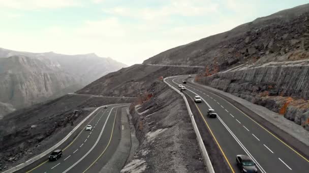 Flygfoto Över Bergsvägen Jebel Jais Ras Khaimah Förenade Arabemiraten — Stockvideo