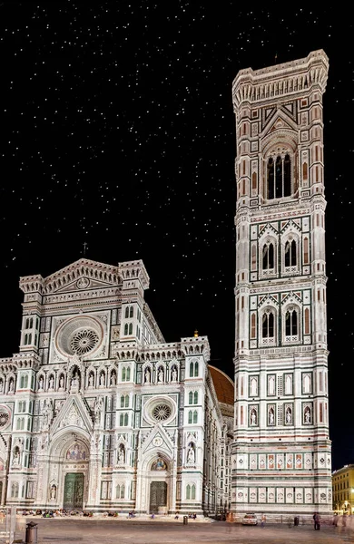 Фасад Собора Санта Мария Дель Фиоре Флоренции Италия Ночью — стоковое фото