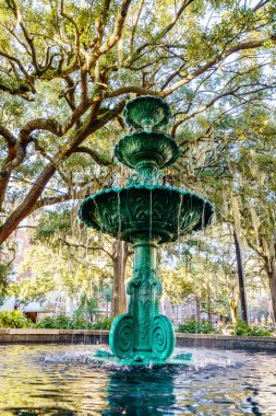 Savannah, Georgia 'nın tarihi bölgesinde Lafayette Meydanı' nda bir çeşme.