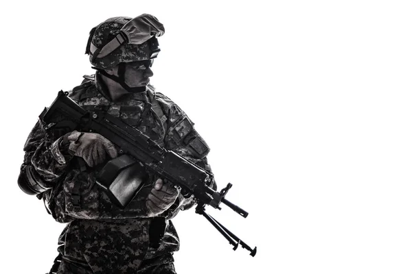 美国陆军海军陆战队枪手与机枪 — 图库照片