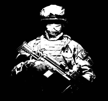 Piyade makineli tüfek ayakta karanlıkta ile