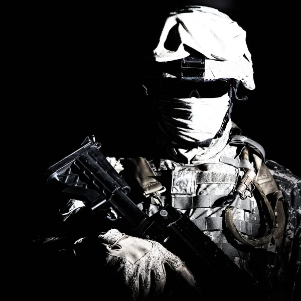 Modern infantry high contrast portrait on black — Stock Photo, Image