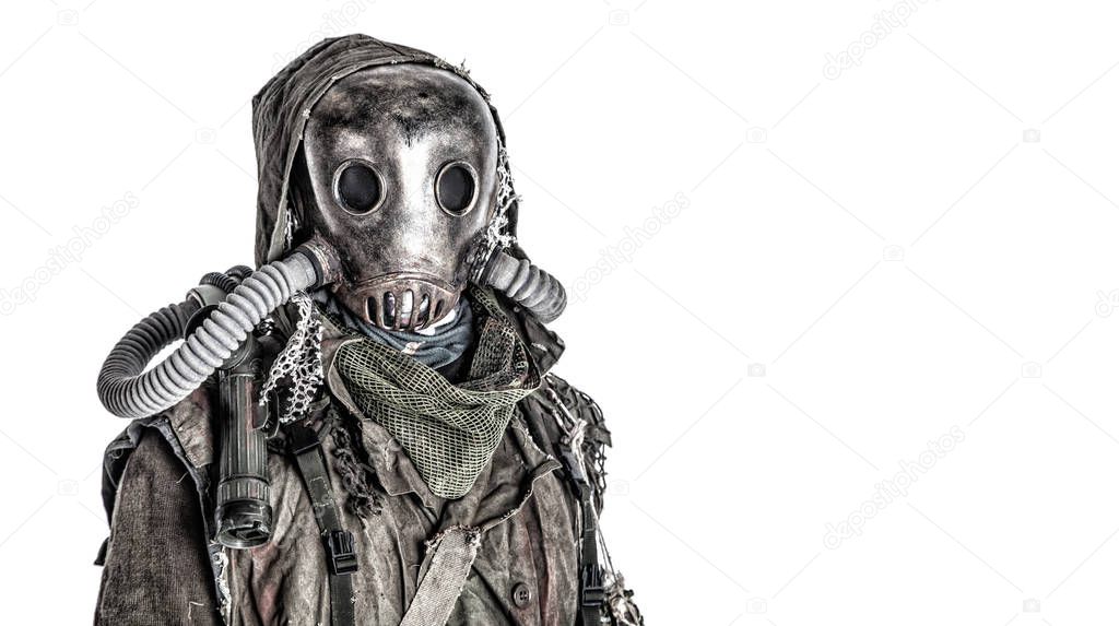 Post nuclear catastrophe survivor in gas mask