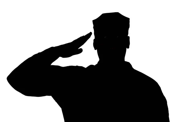 Salutera soldat siluett på vit bakgrund isolerade — Stockfoto