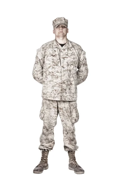 Soldier in parade rest position front view shoot — Stock Photo, Image