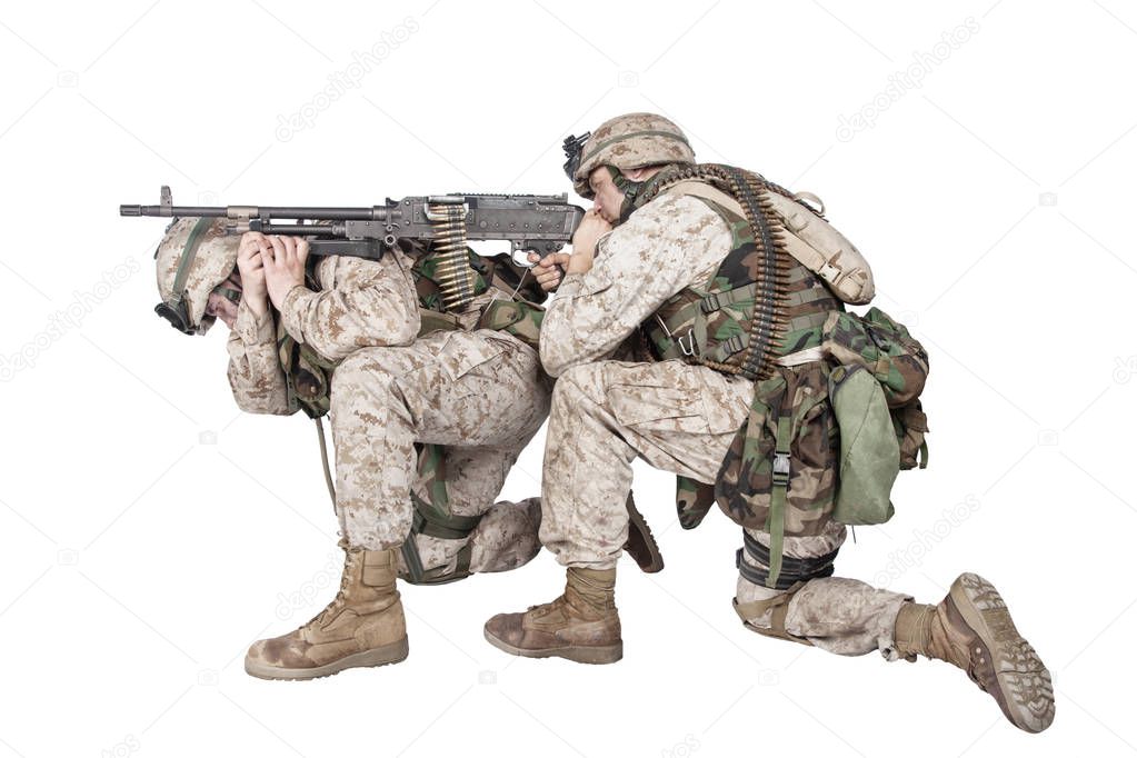 Marines shooting with machine gun studio shoot