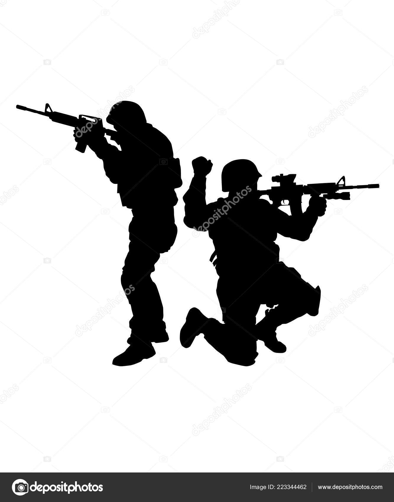 Two SWAT fighters aiming weapon vector silhouette Stock Vector by ©zabelin  223344462