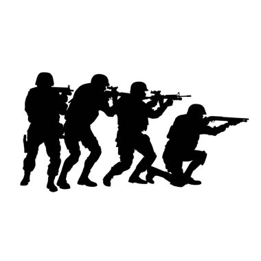 Swat ekibi içinde yığın oluşumu vektör siluet