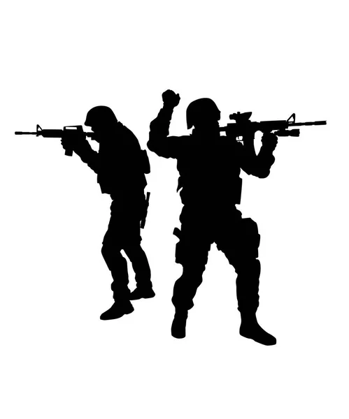 Dos cazas SWAT apuntando silueta vector de arma — Vector de stock