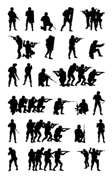 SWAT team set collection vector black silhouette — Stock Vector