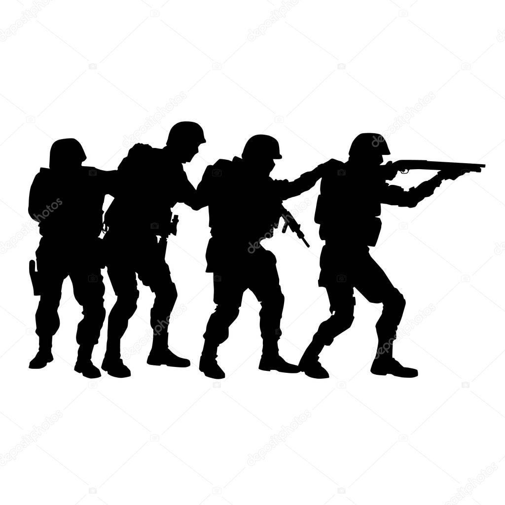 SWAT team in stack formation vector silhouette — Stock Vector © zabelin