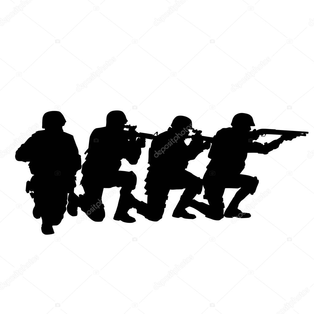 Police special forces team vector black silhouette