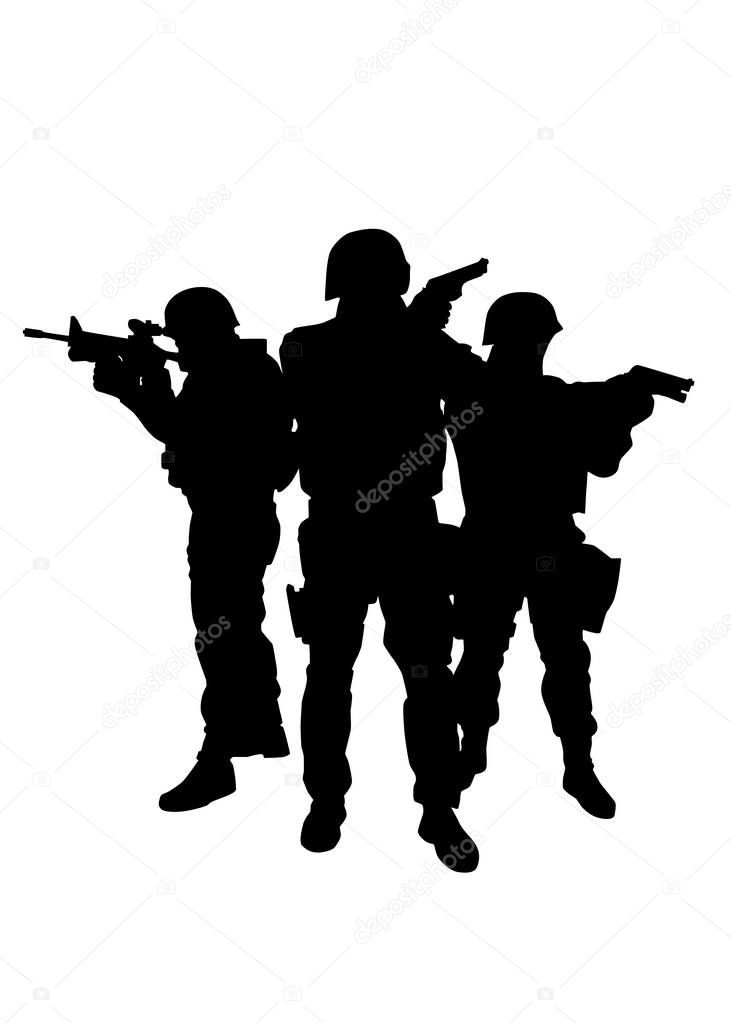 Police special forces officers vector black silhouette