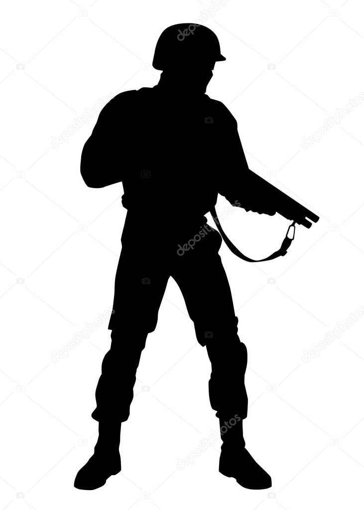 Armed police riot squad fighter vector silhouette