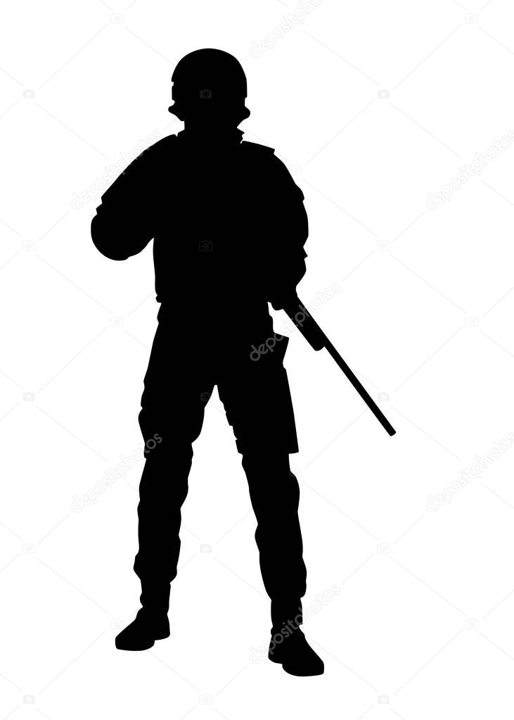 Police forces sniper with rifle vector silhouette