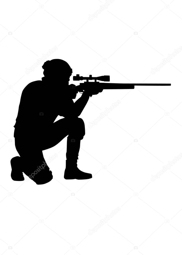 Police forces sniper aims rifle vector silhouette