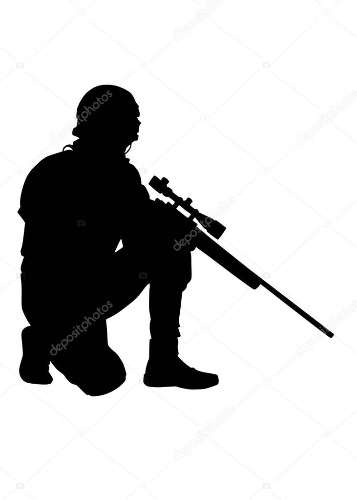Army or police sniper with rifle vector silhouette