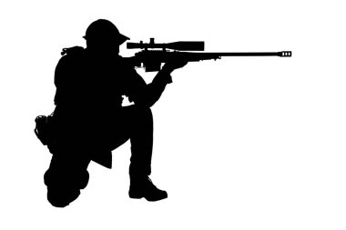 Polis Swat keskin nişancı oturma pozisyonunda çekim