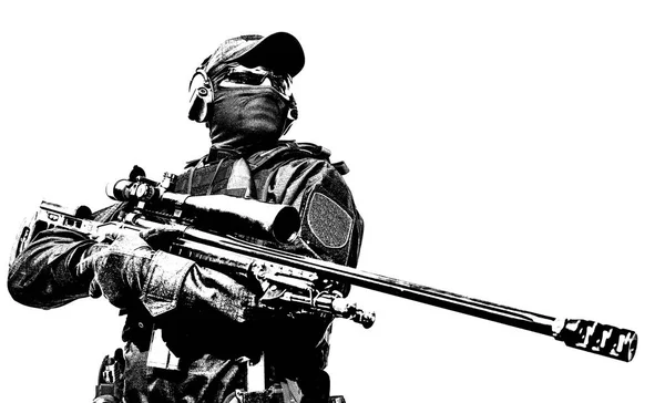 Francotirador táctico de grupo policial con rifle en las manos —  Fotos de Stock