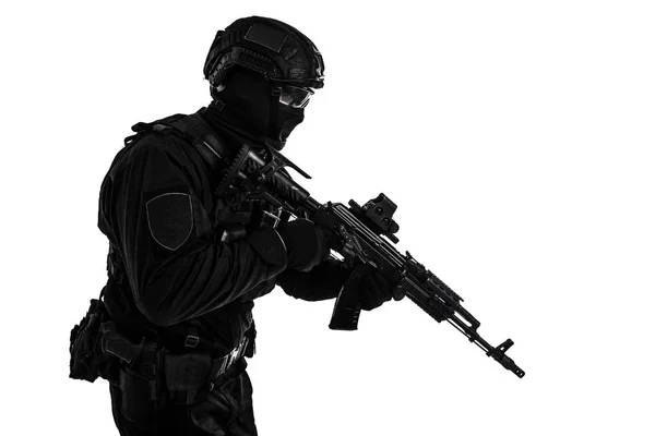 Portrait of police tactical team armed fighter — Stock Photo, Image