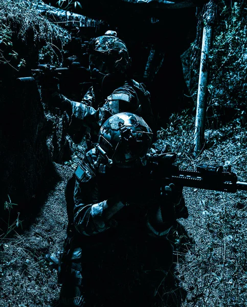 Navy SEALs team shooters moving in trench — Stock Photo, Image