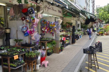 Hong Kong - 3 Ağustos 2015: Hong Kong çiçek pazarı Mong Kok. En büyük çiçek toptan ve perakende piyasasında Hong Kong Hong Kong çiçek pazarı olduğunu.