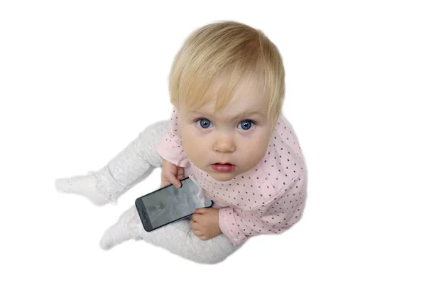 Enfant Tient Téléphone Portable — Photo
