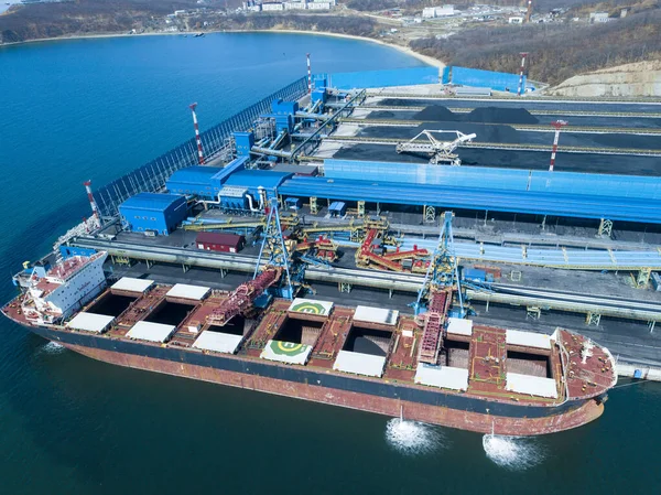 Terceiro Estágio Terminal Carvão Porto Vostochy Navio Sob Carga Nakhodka — Fotografia de Stock