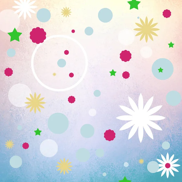 抽象背景设计与圆环星的分层形状花圆环点和斑点在纹理蓝色和粉红色的背景 — 图库照片