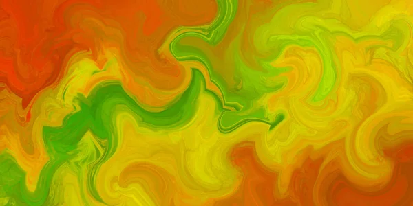 金绿色 黄色和橙色旋涡图案中的大理石背景和迷幻的凹凸不平的纹理设计 彩色创意墙纸背景中的液体涂料 — 图库照片