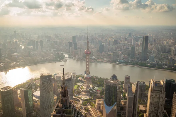 Skyline Cidade Shanghai Até Pôr Sol China — Fotografia de Stock