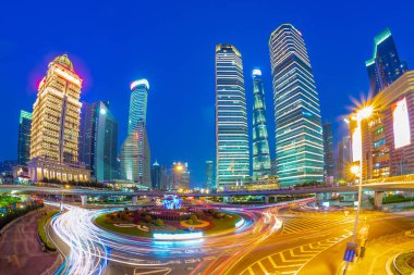 gece görünümünü Lujiazui District, shanghai, Çin