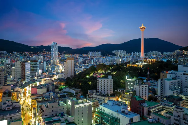 Nachtzicht Van Busan Met Busan Toren Korea — Stockfoto