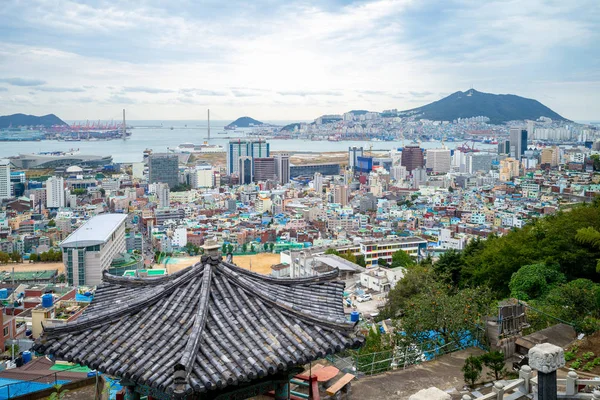 Luftaufnahme Von Busan Stadt Und Hafen Korea — Stockfoto