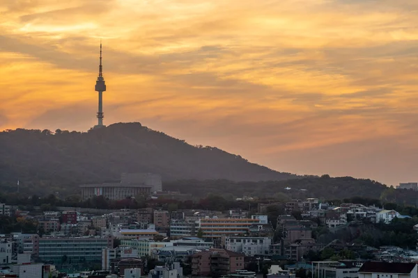 Nattutsikt Över Seoul Och Seoul Tower Sydkorea — Stockfoto