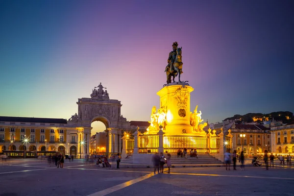 Vista Notturna Piazza Del Commercio Lisbona Portogallo — Foto Stock