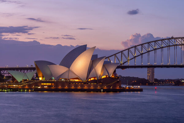 sydney opera house in sydney, australia at dusk