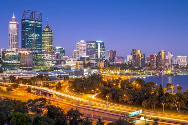 Skyline Perth Noite Austrália Ocidental — Fotografia de Stock
