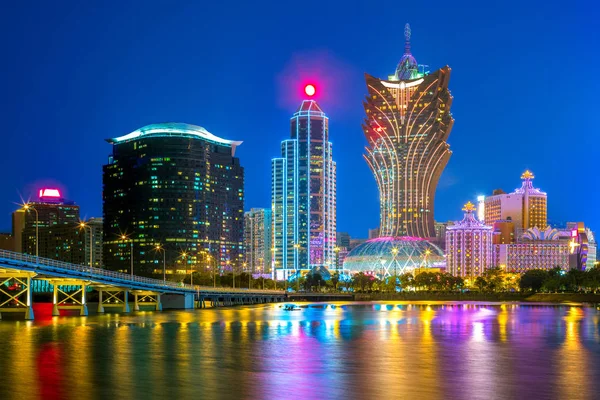 Skyline Von Macau Meer Bei Nacht China — Stockfoto