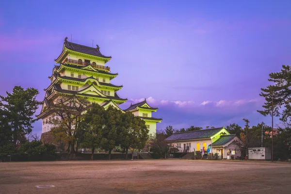 Japonya Fukuyama Castle Tenshu Gece Görünümü — Stok fotoğraf