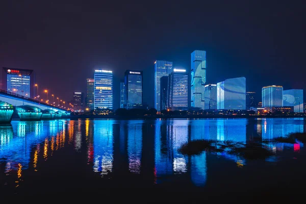 Skyline Taijiang Fuzhou Nuit Par Rivière Min — Photo