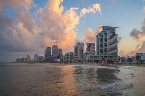Tel Aviv Srail Tarafından Sahile Alacakaranlıkta Manzarası — Stok fotoğraf