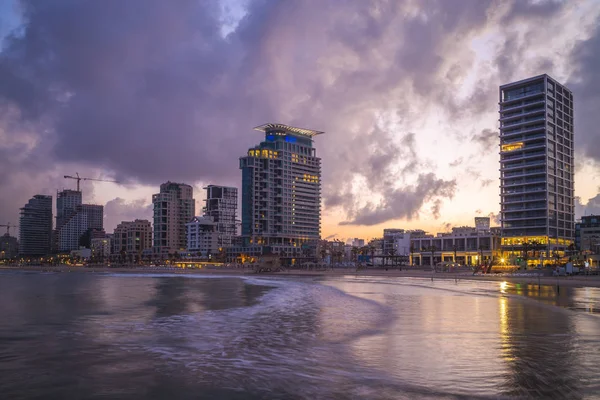 Skyline Tel Aviv Israel Pela Praia Entardecer — Fotografia de Stock