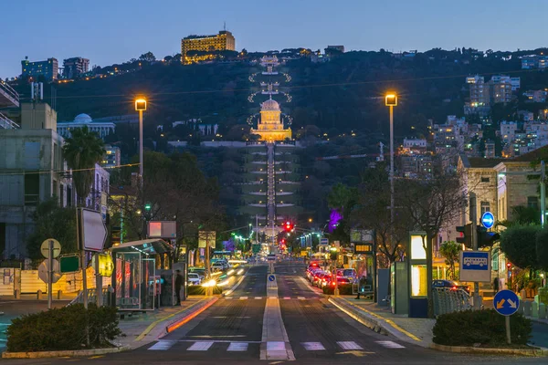 Gatuvy Över Haifa Och Bahai Altare Israel — Stockfoto