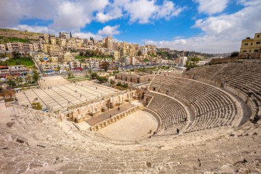 Amman, Ürdün'de Roma tiyatro havadan görünümü