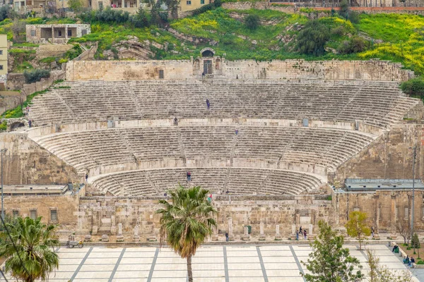Widok Lotu Ptaka Rzymskiego Teatru Amman Jordan — Zdjęcie stockowe