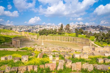 Oval Forum ve Decumanus Maximus: Jerash, Jordan
