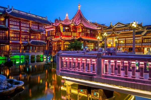 Pemandangan Malam Taman Yuan Shanghai China — Stok Foto