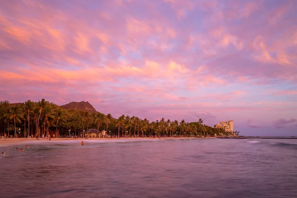 Landschaft Von Waikiki Strand Und Diamantkopf Berg — Stockfoto