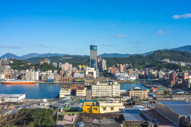 Cityscape of keelung harbor in northern taiwan clipart